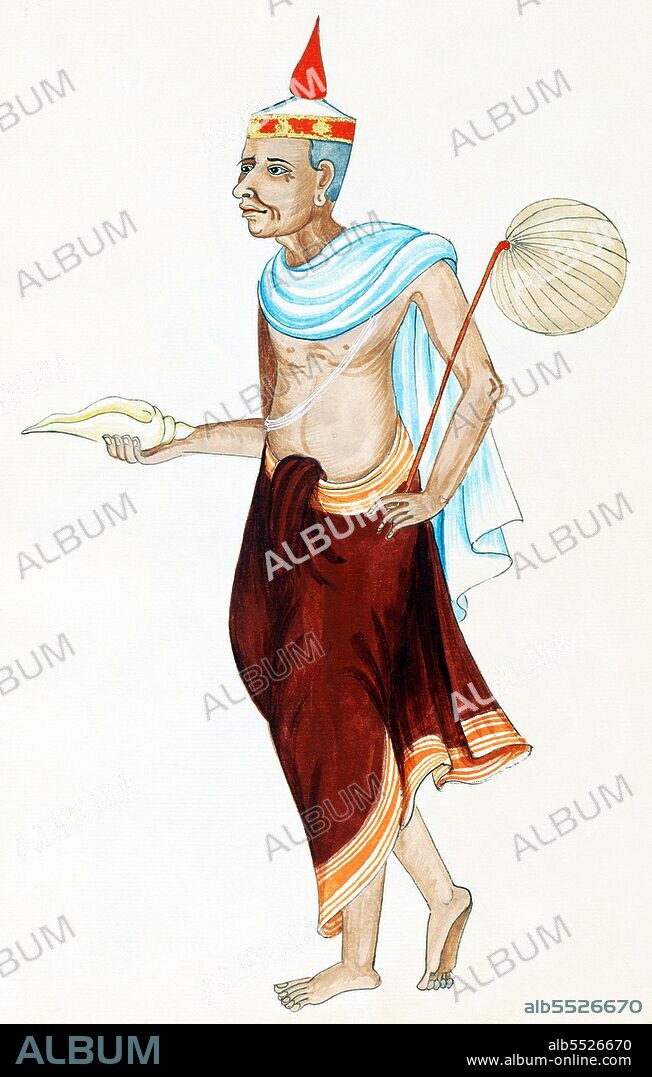 Burma / Myanmar: A Brahmin priest with conch shell and