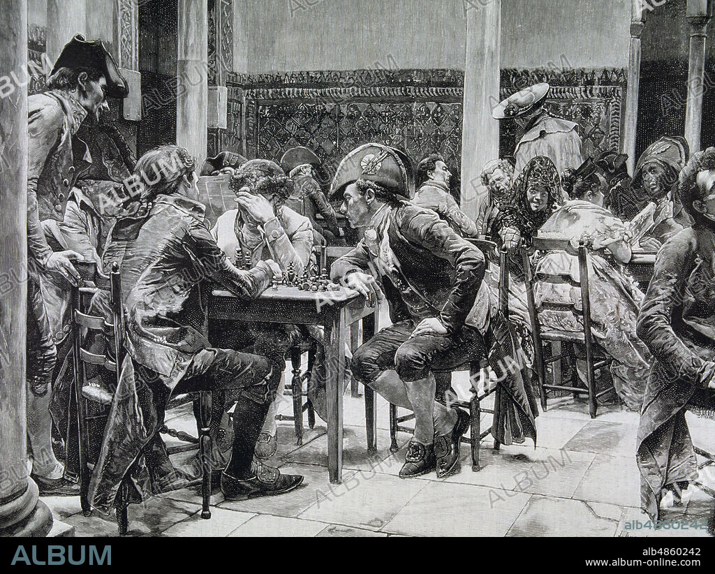 JOSÉ JIMÉNEZ ARANDA. JOSE JIMENEZ ARANDA. PINTOR ESPAÑOL SEVILLA 1837-1903. "PARTIDA DE AJEDREZ". GRABADO DE ILUSTRACION ESPAÑOLA Y AMERICANA AÑO 1897. DE UN CUADRO DE JIMENEZ ARANDA.