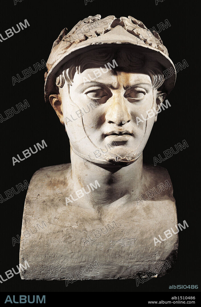 Roman civilization, 1st century A.D. Bust of Pyrrhus, king of Epirus. Roman copy after a Greek original of the early 3rd century b.C. From the Villa of the Papyri at Ercolano, ancient Herculaneum, Campania Region, Italy.