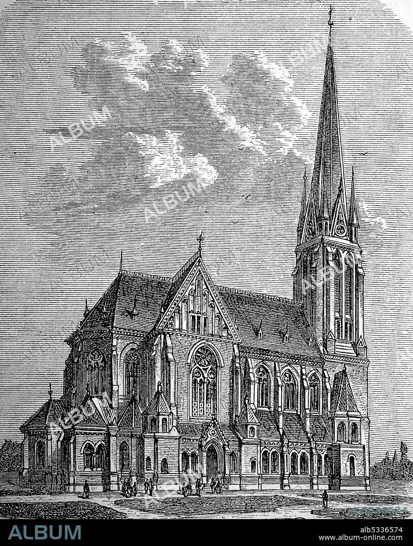 St. John's Church in Altona, Hamburg, Germany, in 1880  /  Die St. Johanniskirche in Altona, Hamburg, Deutschland, im Jahre 1880, Historisch, historical, digital improved reproduction of an original from the 19th century / digitale Reproduktion einer Originalvorlage aus dem 19. Jahrhundert,.