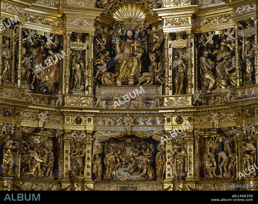 DAMIÀ FORMENT. ARTE RENACIMIENTO. ESPAÑA. DAMIA FORMENT (1480-1540). Escultor español. CATEDRAL DE SANTO DOMINGO DE LA CALZADA. Vista parcial del RETABLO DEL ALTAR MAYOR (1537), de estilo plateresco. LA RIOJA.