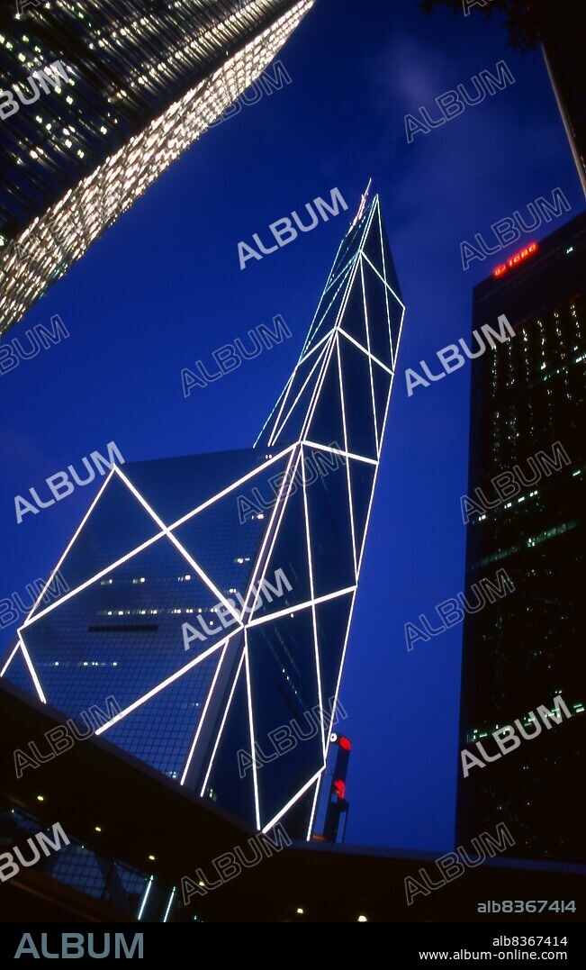 China: Bank of China Tower or BOC Tower (constructed between 1985 and 1990), Central, Hong Kong.<br/><br/>. Originally a sparsely populated area of farming and fishing villages, Hong Kong has become one of the world's most significant financial centres and commercial ports. It is the world's tenth-largest exporter and ninth-largest importer.