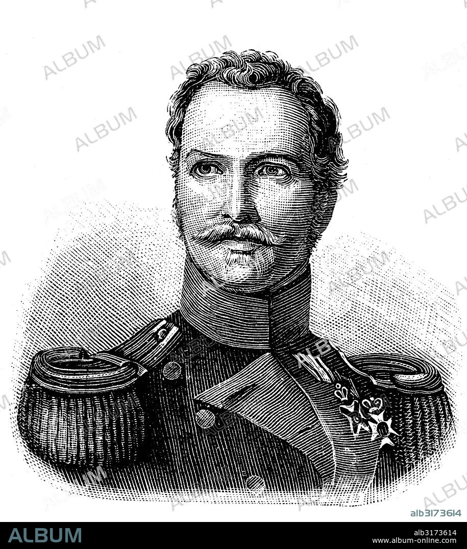 Friedrich balduin ludwig freiherr von gagern, 1794 - 1848, a dutch general of german descent, commander of the troops of the german confederation fighting against the heckeraufstand uprising, wood engraving, about 1880.