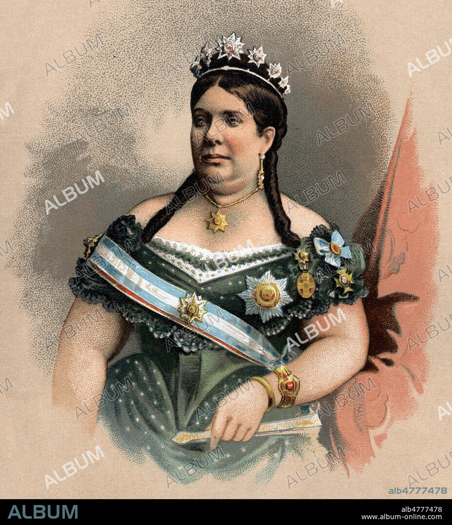 ISABELLE II (1830-1904) reine d'Espagne. Illustration anonyme pour Historia de Espana vers 1885. Credit : Coll. Jonas/Kharbine-Tapabor.