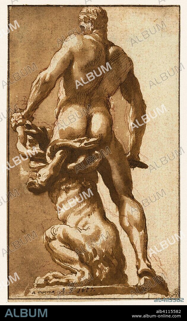 Hercules kills the Hydra of Lerna. Artist: anonymous. Draughtsman: Augustinus Terwesten (I). Dating: 1677. Measurements: h 150 mm × w 88 mm.
