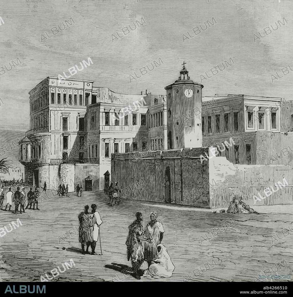 Tunisia, Tunis. Bardo Palace. Royal residence of the monarch or Bey. Engraving by Tom‡s Carlos Capuz (1834-1899). La Ilustracion Espa–ola y Americana, 1881.