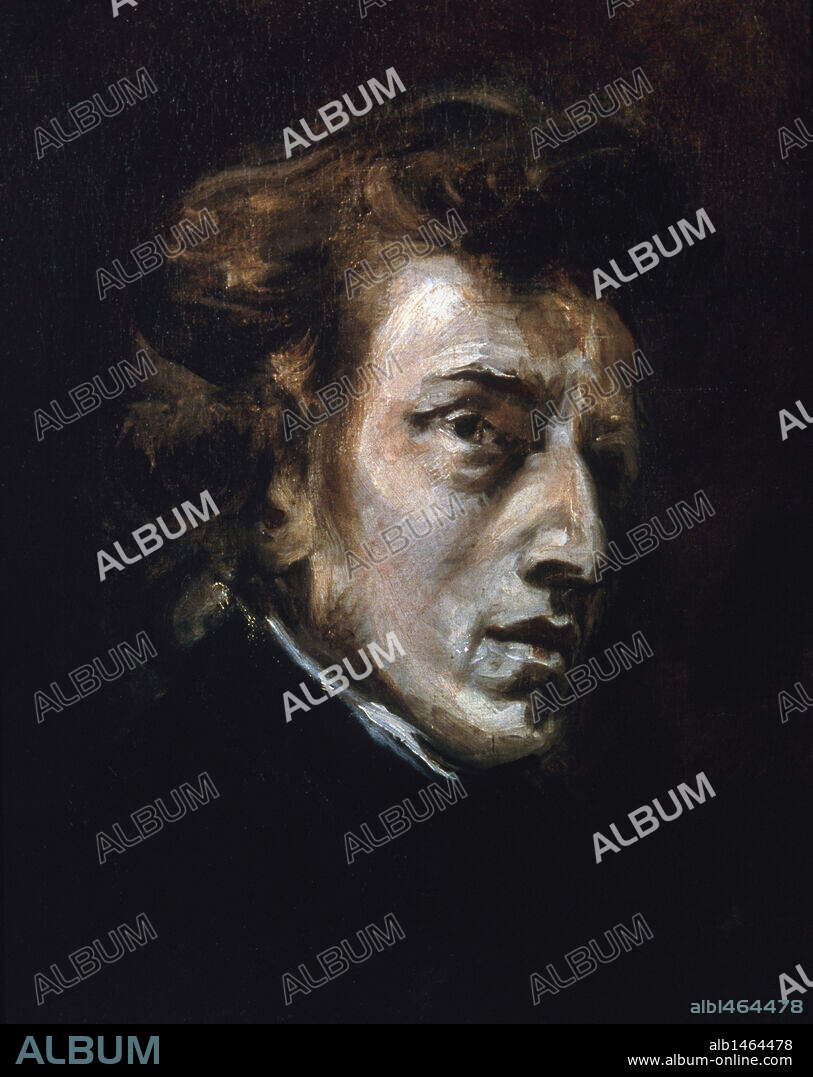 CHOPIN, Fredéric (Zelazowa Wola,1810-París,1849). Compositor polaco, que cultivó el sentimiento lírico y la exaltación románticos. Su estilo deriva de la música de piano pre-romántica, de la tradición clásica y del folklore polaco. La mayor parte de sus obras són para piano. Retrato realizado por DELACROIX. Museo del Louvre. París. Francia.