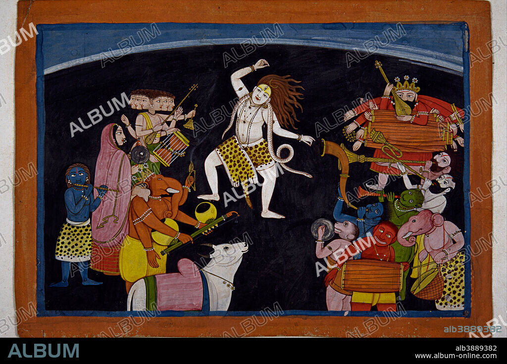 UNKNOWN. Lord Shiva dancing. Date/Period: 1700 - 1800. Painting. Height: 287 mm (11.29 in); Width: 207 mm (8.14 in).