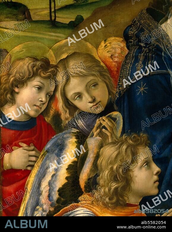 FILIPPINO LIPPI. Lippi, Filippino. 1457-1504. "Vision des Heiligen Bernhard von Clairvaux", 1486. Ausschnitt: Anbetende Engel. Öl auf Holz, 210 × 195 cm. Florenz, Badia Fiorentina.