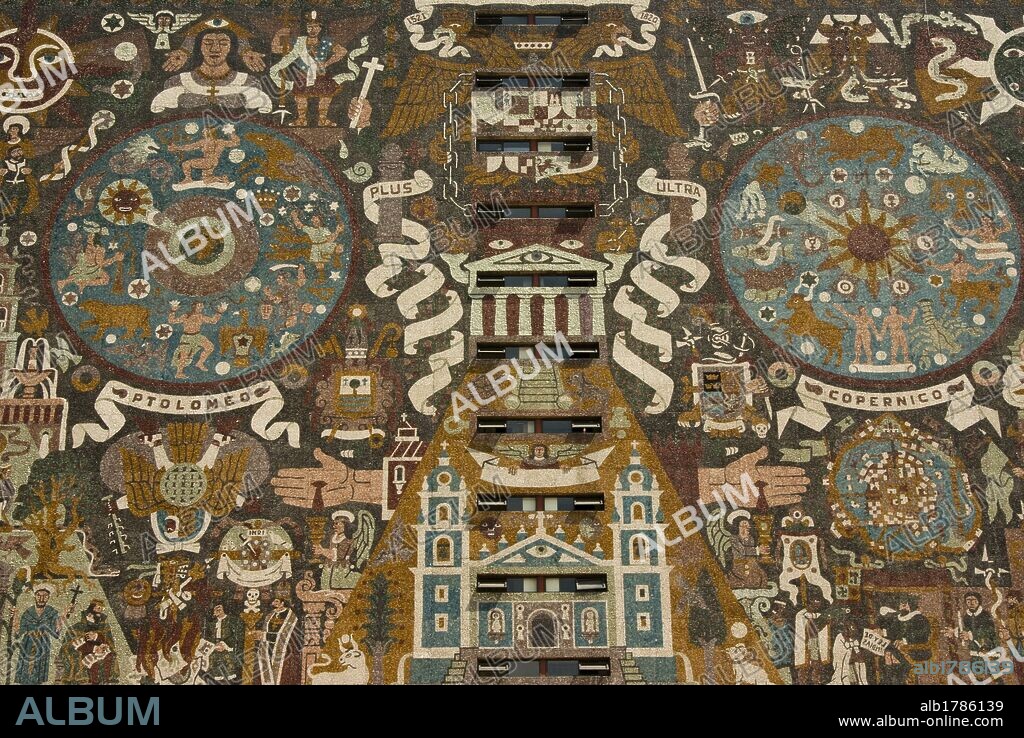 Mexico. Mexico city.University city. Central Library of National Autonomous University of Mexico. Murals of Juan O Gorman.