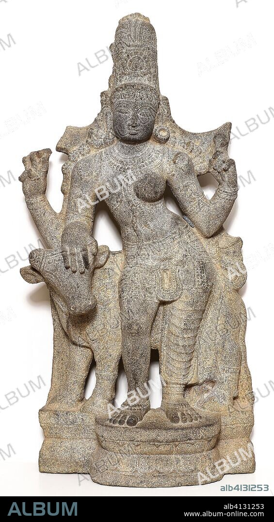 God Shiva as Lord Who Is Half-Male, Half-Female (Ardhanarishvara). India; Tamil Nadu. Date: 1301-1400. Dimensions: 123.5 × 59.4 × 27.3 cm (48 5/8 × 23 3/8 × 10 3/4 in.). Granite. Origin: Tamil Nadu.