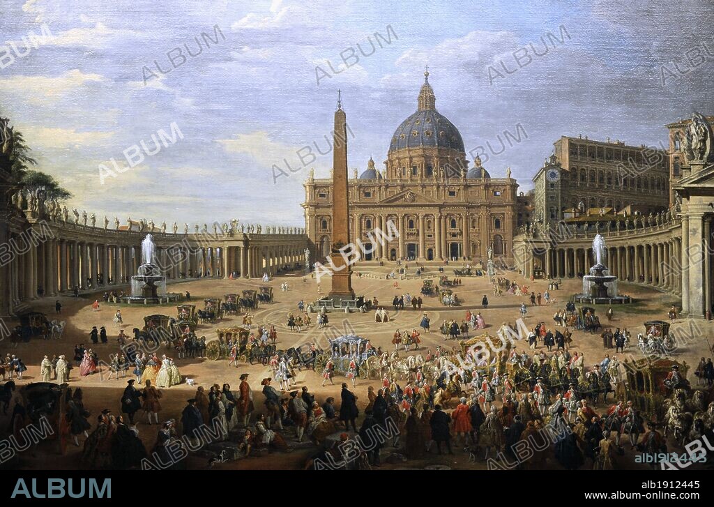 GIOVANNI PAOLO PANNINI. Giovanni Paolo Panini (1691-1765). Italian painter. The output of the Duke of Choiseul (1719-1785) of St. Peter's Square in Rome, 1754. Gemaldegalerie. Berlin. Germany.