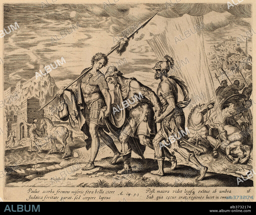 PHILIP GALLE AFTER MAERTEN VAN HEEMSKERCK. The Conversion of Saint Paul. Medium: engraving.