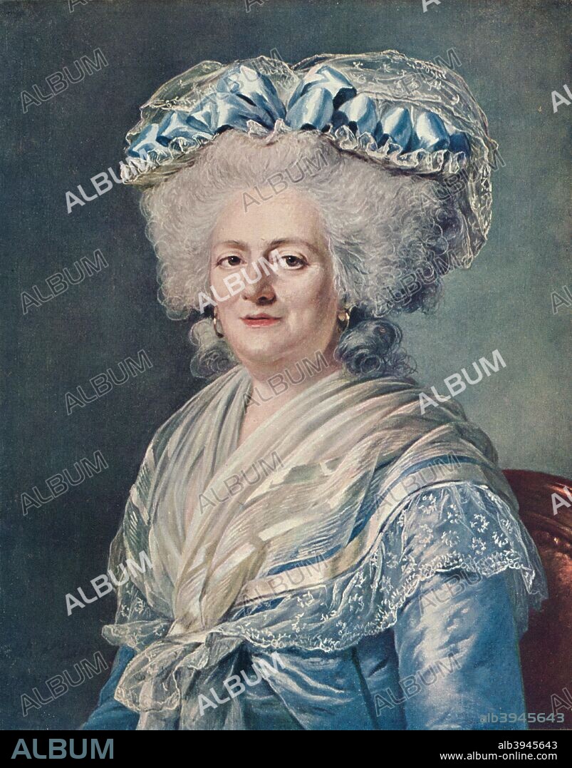 'Madame Victoire', 1787.  Marie-Louise-Thérèse-Victoire de France (1733?1799), known as Madame Victoire, daughter of Louis XV and Marie Leszczynska. Held at the Palace of Versailles, Château in Versailles. From The French Pastellists of the Eighteenth Century by Haldane MacFall. [MacMillan and Co., Limited, London, 1909].