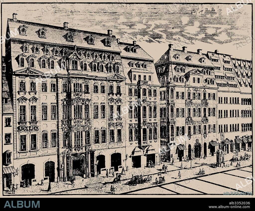 JOHANN GEORG SCHREIBER. Katharinenstrasse in Leipzig. In the centre - Café Zimmermann, where the Collegium Musicum held weekly chamber music concerts.