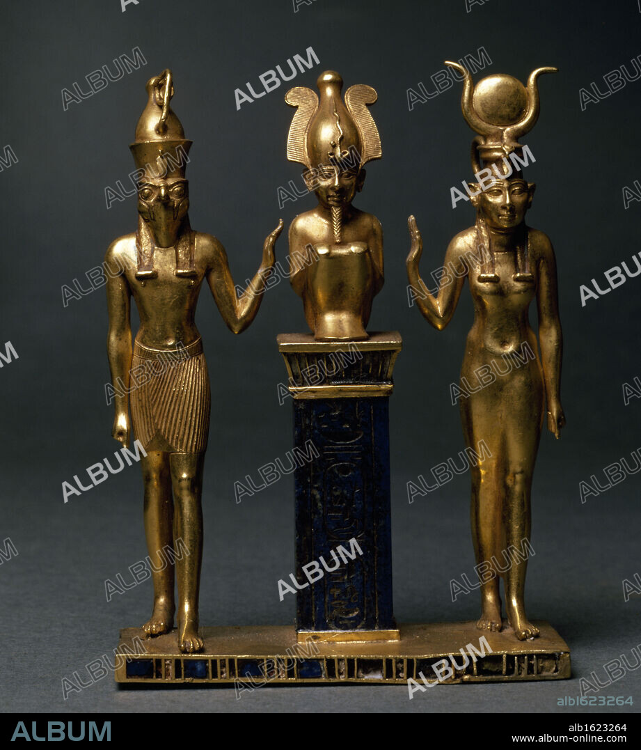 EGYPTIAN ART. Trinity of Osorkon II: Osiris Flanked by Isis and Horus, France, Paris, Musee du Louvre.