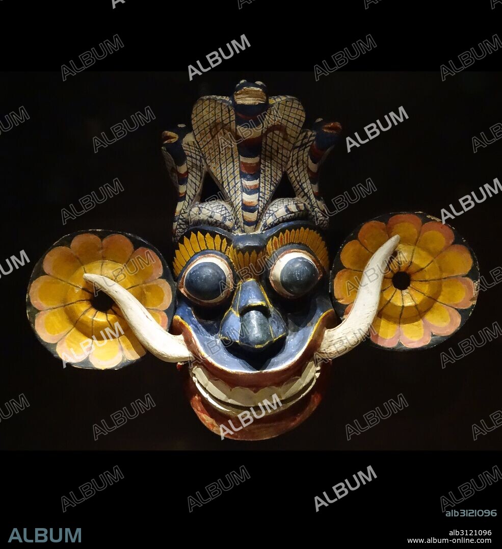 Exorcism Yakkha mask. The demon masks are used to protect the home from demons. From Sri Lanka, Democratic Socialist Republic of Sri Lanka, South east India. Dated 19th Century.