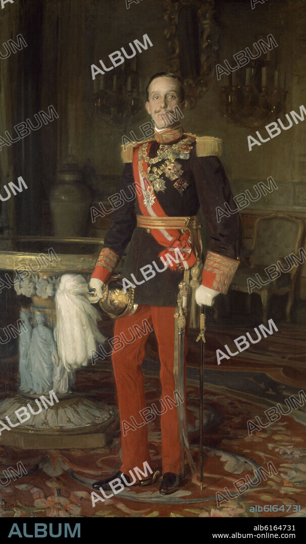 LUIS MENENDEZ PIDAL (1860-1932). ALFONSO XIII REY DE ESPAÑA CON UNIFORME DE GALA DE CAPITAN GENERAL DE INFANTERIA (1886-1941) - 1909-1911 - OLEO/LIENZO - 2,12 x 1,28 - N.