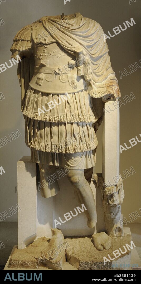 Statue with armor. Flavian period. Possibly emperor Domitian (AD 81-98). From Tarragona theater, Spain. National Archaeological Museum, Tarragona. Spain.