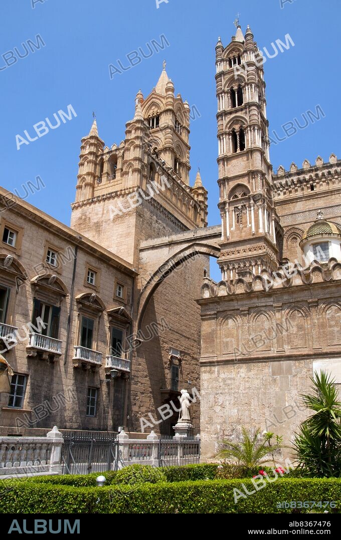 Italy: Metropolitan Cathedral of the Assumption of Virgin Mary (Palermo Cathedral), Palermo, Sicily. The church was erected in 1185 by Walter Ophamil (or Walter of the Mill), the Anglo-Norman archbishop of Palermo and King William II's minister, on the area of an earlier Byzantine basilica. The upper orders of the corner towers were built between the 14th and the 15th centuries, while in the early Renaissance period the southern porch was added. The present neoclassical appearance dates from the work carried out between 1781 and 1801.