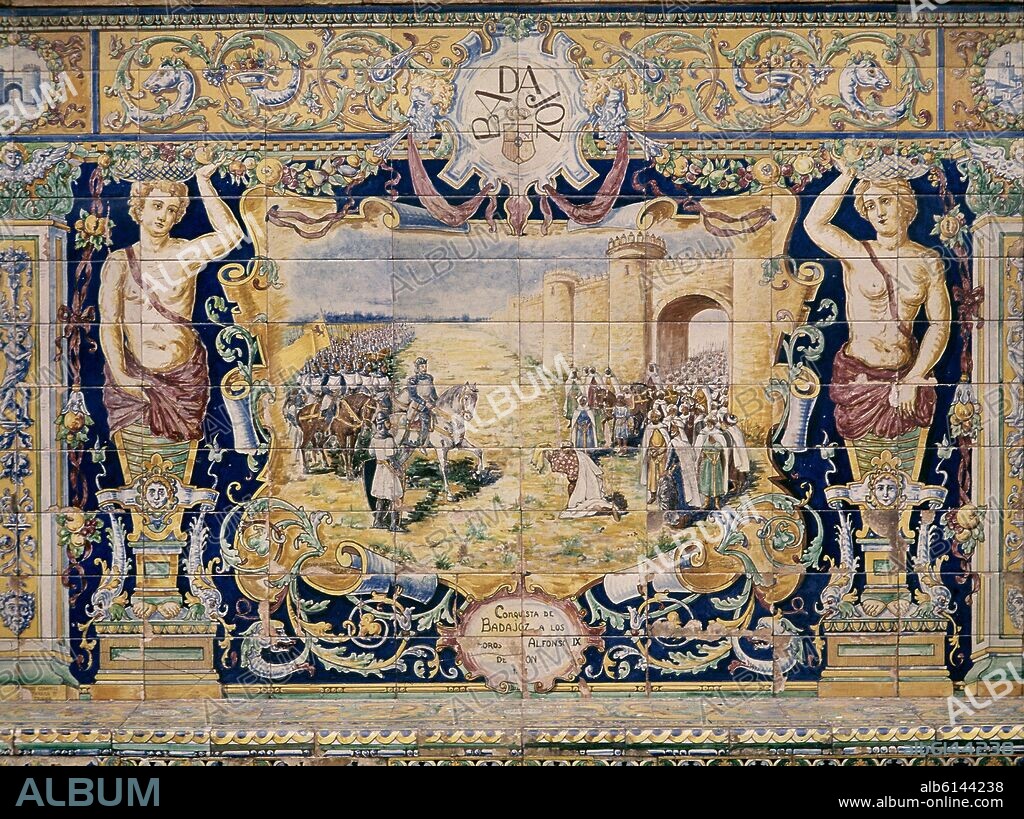 REPRESENTACION DE LA CONQUISTA DE BADAJOZ EN MOSAICO.