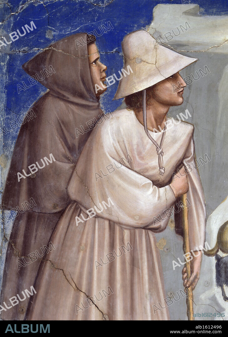GIOTTO DI BONDONE. Joseph's Dream - Detail #2 Giotto (ca.1266-1337 Italian) Fresco Capella Scrovegni, Padua, Italy.