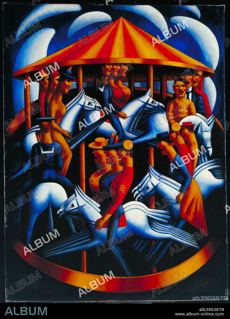 MARK GERTLER. Merry-Go-Round. Date/Period: 1916. Painting. Oil paint on canvas. Width: 1422 mm. Height: 1892 mm.