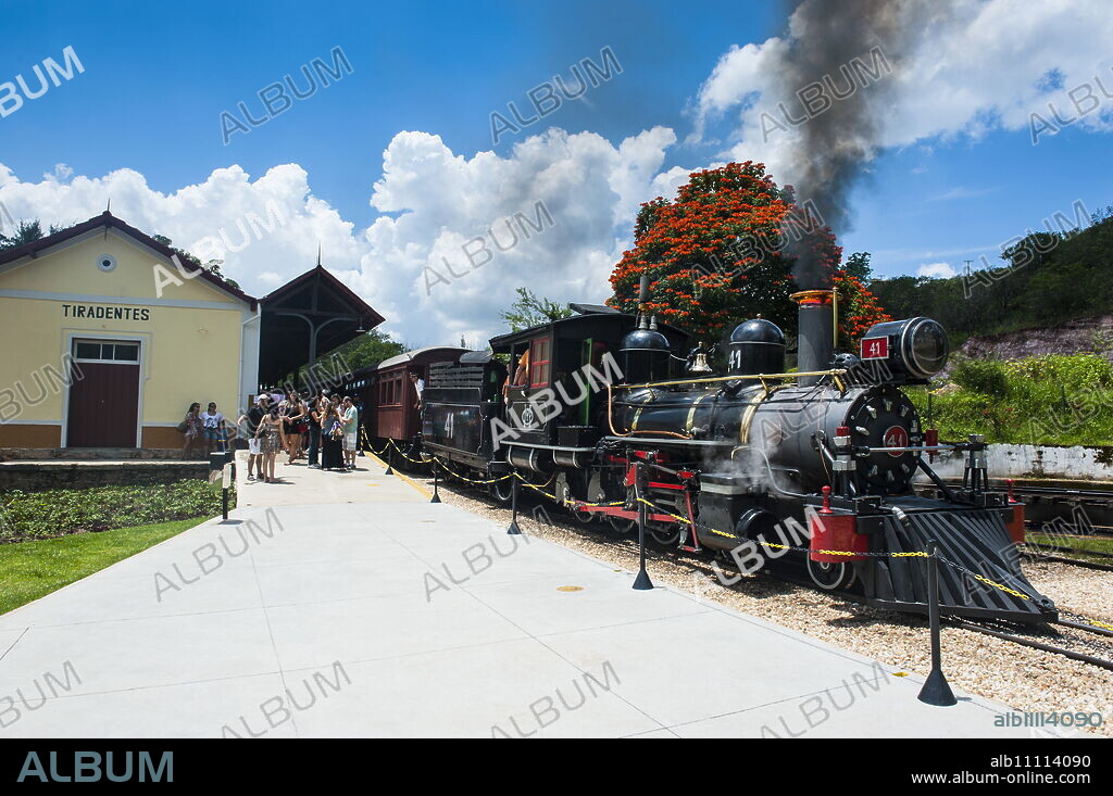 Historical steam train Maria Fuma ßa in Tiradentes, Minas Gerais, Brazil, South America.