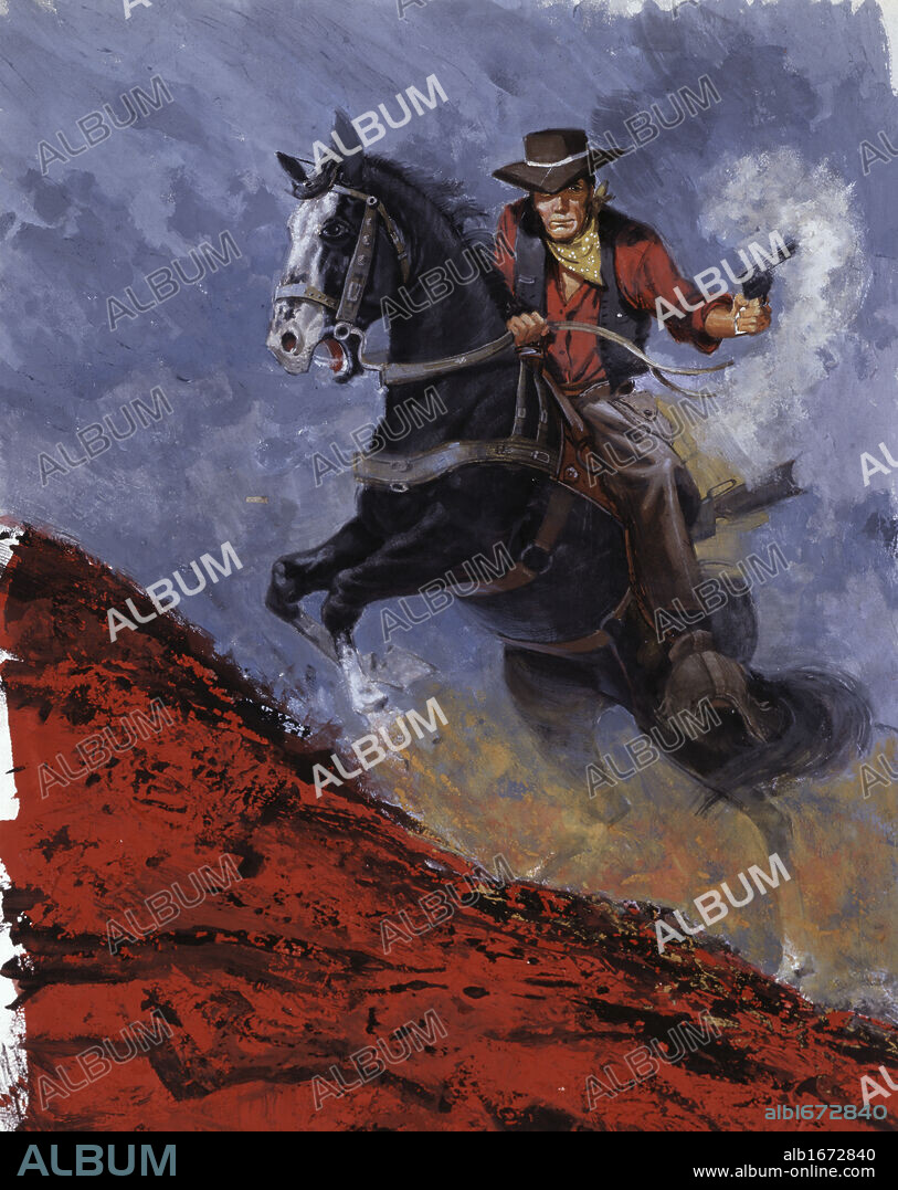 ARTIST UNKNOWN. Cowboy on the Runby by unknown artist.