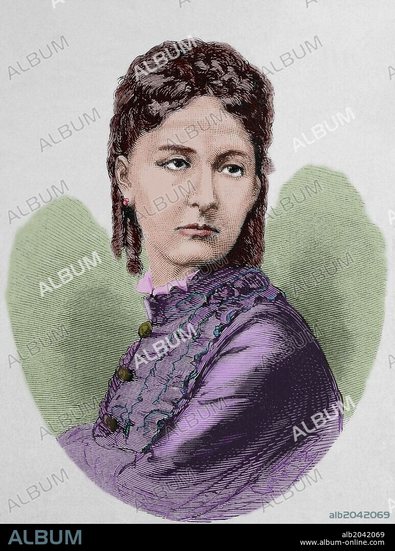 MARIA VICTORIA DAL POZZO (1867-1876). Reina consorte y Duquesa de Aosta. Primera esposa del rey Amadeo I de España. Grabado coloreado. "La Ilustración Española y Americana", año 1870.