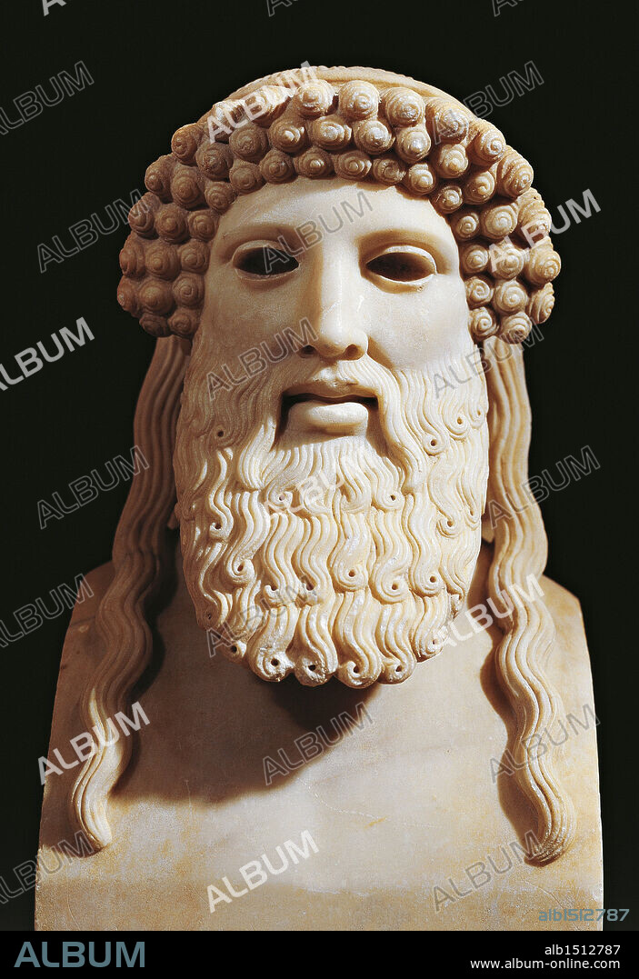 Greek civilization, 5th century b.C. Marble bust of Hermes.