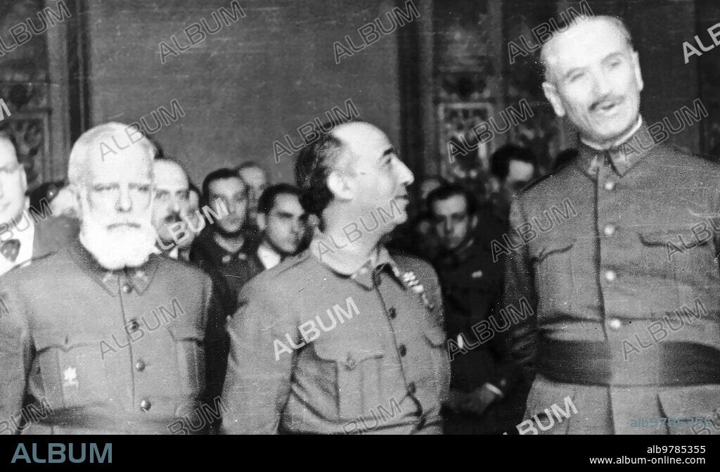 October 1936. General Francisco Franco in Burgos accompanied by General Miguel Cabanellas and the General Chief of the Army of the South, Gonzalo Queipo de Llano.