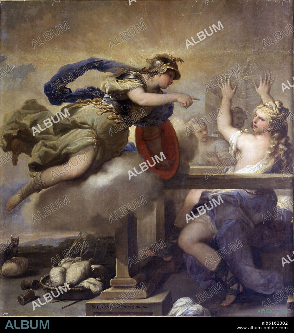 LUCA GIORDANO. DIOSA PALAS ATENEA Y ARACNE - S XVII - BARROCO ITALIANO.