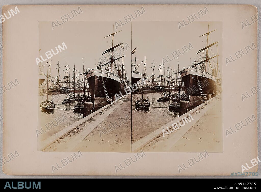 Atelier J. Hamann, Johann Hinrich W. Hamann, Francia, albumin paper, black and white positive process, picture size: height: 12.40 cm; width: 17.50 cm, stamp: verso center on cardboard: Atelier, J. Hamann, Hamburg, Neust. Neustr. 65 - 66, specialty, photography in artificial light, in and outside the house, inscribed: on verso on the cardboard: in lead: Francia?, reporting photography, ships, harbor, sailing ship, sailing boat.