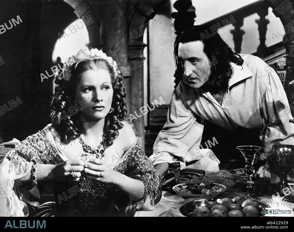 BASIL RATHBONE and JOAN FONTAINE in FRENCHMAN'S CREEK, 1944, directed by MITCHELL LEISEN. Copyright PARAMOUNT PICTURES.
