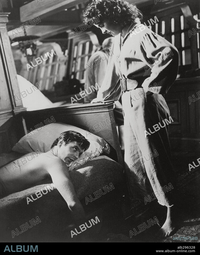 JEAN PETERS y LOUIS JOURDAN en LA MUJER PIRATA, 1951 (ANNE OF THE INDIES), dirigida por JACQUES TOURNEUR. Copyright 20TH CENTURY FOX.