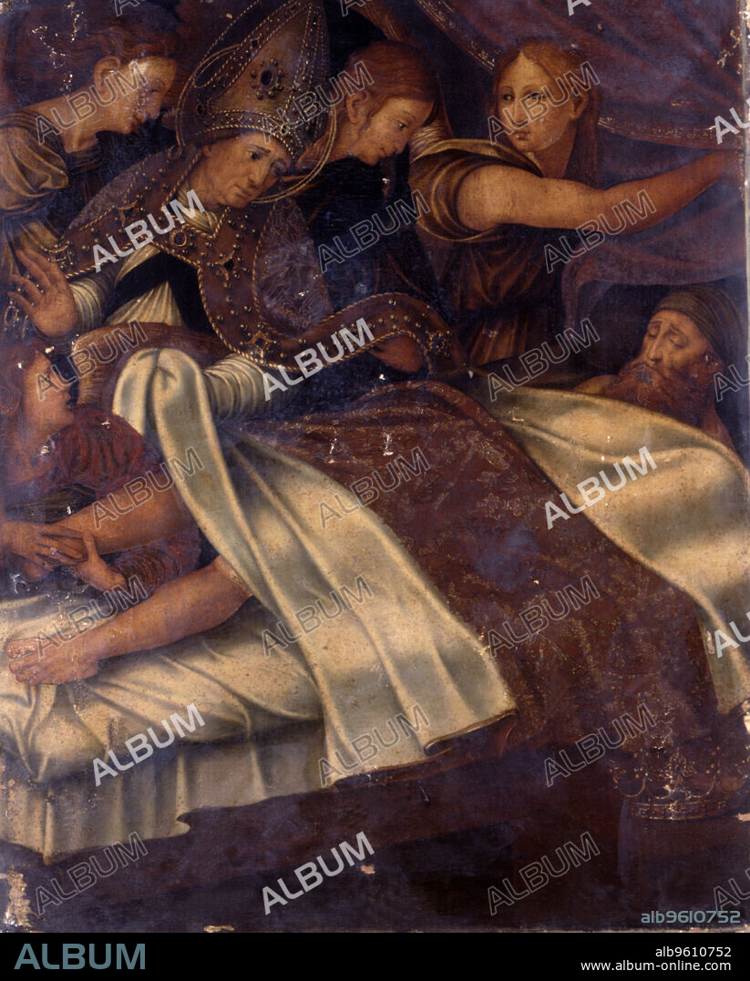 Altarpiece of San Severo, miraculous healing the king of Catalonia and Aragon, Martin the Human, by the bishop of Barcelona, Saint Severus.