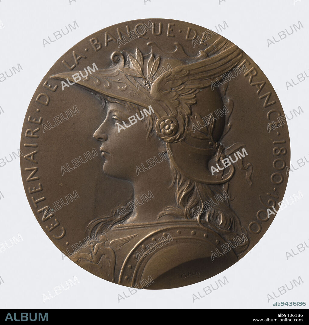 Medal of the centenary of the Bank of France offered to the agent Amiel, 1900, Roty, Louis Oscar, Engraver in medals, Array, Numismatic, Medal, Diameter: 6.9 cm, Weight (type dimension): 117.34 g.
