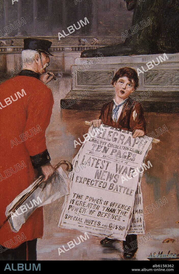 AUGUSTUS EDWIN MULREADY. MUCHACHO ANUNCIANDO EL  PERIODICO  "DAILY TELEGRAPH" EN LONDRES: GUERRA.