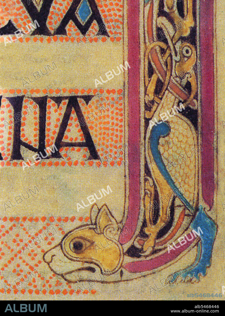 The Lindisfarne Gospels is an illuminated manuscript gospel book produced around the year 700 CE in a monastery on Lindisfarne Island, off the coast of Northumberland. It is now on display in the British Library in London. The manuscript is one of the finest works in the unique style of Hiberno-Saxon or Insular art, combining Mediterranean, Anglo-Saxon and Celtic elements. The Lindisfarne Gospels are presumed to be the work of a monk named Eadfrith, who became Bishop of Lindisfarne in 698 and died in 721. Current scholarship indicates a date around 715, and it is believed they were produced in honour of St. Cuthbert. However, it is also possible that Eadfrith produced them prior to 698, in order to commemorate the elevation of Cuthbert's relics in that year, which is also thought to have been the occasion for which the St Cuthbert Gospel was produced. The Gospels are richly illustrated in the insular style, and were originally encased in a fine leather binding covered with jewels and metals made by Billfrith the Anchorite in the 8th century. During the Viking raids on Lindisfarne, however, this cover was lost, and a replacement was made in 1852. The text is written in insular script. In the 10th century an Old English translation of the Gospels was made: a word-for-word gloss inserted between the lines of the Latin text by Aldred, Provost of Chester-le-Street. This is the oldest extant translation of the Gospels into the English language. The Gospels may have been taken from Durham Cathedral during the Dissolution of the Monasteries, ordered by Henry VIII, and were acquired in the early 17th century by Sir Robert Cotton from Thomas Walker, Clerk of the Parliaments. Cotton's library came to the British Museum in the 18th century, and from there to the British Library in London when this was separated from the British Museum.