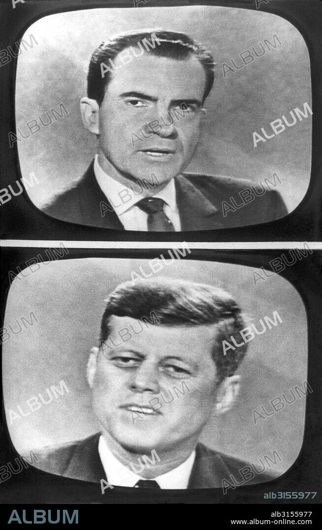 Washington, D.C.  October 13, 1960 Senator John Kennedy and Vice-President Richard Nixon as they appeared on TV screens during their debate on October 13th.