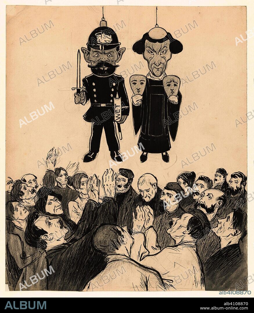 Police officer and pastor as puppets. Draughtsman: Jan de Waardt. Dating: 1875 - 1900. Place: Netherlands. Measurements: h 375 mm × w 319 mm.