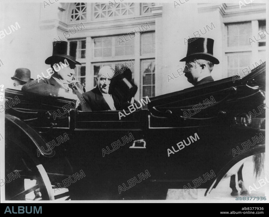 FRANCES BENJAMIN JOHNSTON. The last photo ever taken of President McKinley, at Buffalo, N.Y., with John G. Milburn and Goerge B. Cortelyou, on his way in carriage to the Temple of Music where he was fatally wounded on Sept. 6, 1901, 1901.