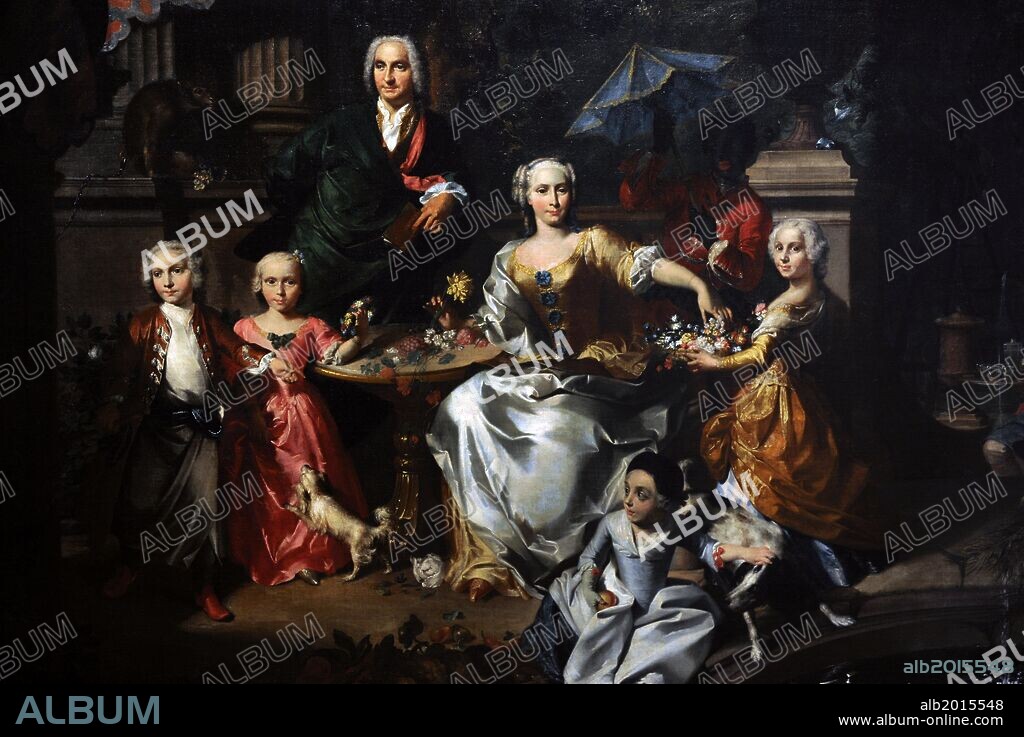 Carl Marcus Tuscher (1705-1751). German painter and architect. A Family Group on a Terrace in the Grounds of a Villa, possibly George Jackson and his family, 1737. National Gallery of Denmark. Copenhagen. Denmark.