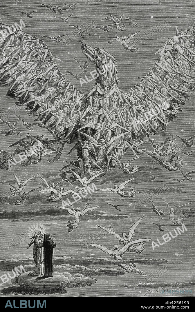 JEAN-EDOUARD DARGENT. KNOWN AS YANN DARGENT (1824-1899). FRENCH ARTIST.. The Divine Comedy (1307-1321). Italian narrative poem by the Italian poet Dante Alighieri (1265-1321). The Paradise. "The other blessed souls form an eagle in the sky..." Illustration by Yann Dargent (1824-1899). Engraving by Navellier & L. Marie. Published in Paris, 1888.