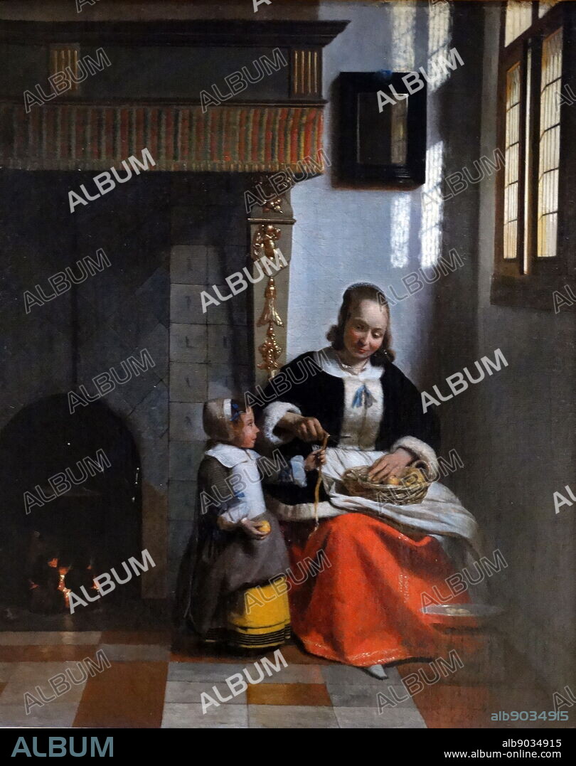 Painting titled 'A Boy Bringing Bread' by Pieter de Hooch (1629-1684) Dutch Golden Age painter. Dated 17th Century.