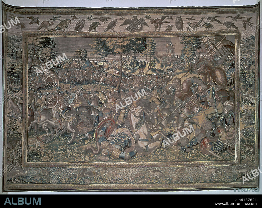 TAPIZ - BATALLA DE ACTIUM O DE ACCIO EN EL 32 AC - OCTAVIO (AUGUSTO) CONTRA MARCO ANTONIO Y CLEOPATRA.