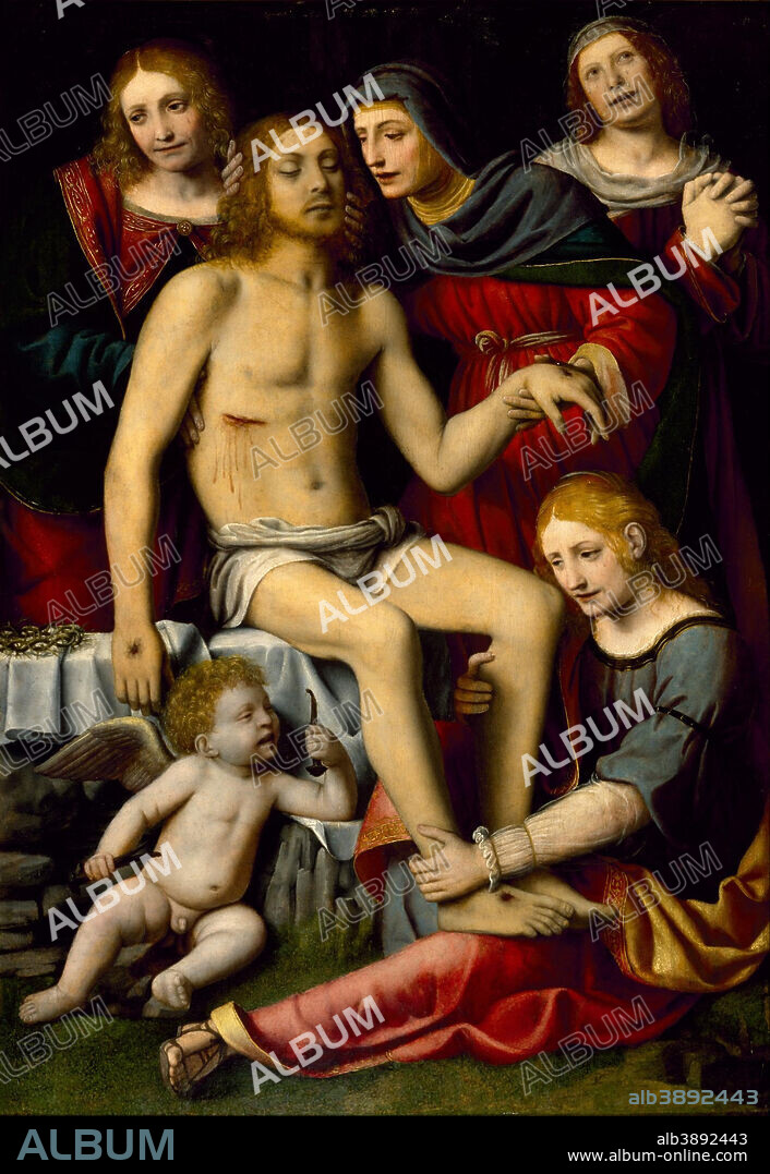 BERNARDINO LUINI. Lamentation over the Dead Christ. Date/Period: 1509/1523. Painting. Oil on wood. Width: 60.2 cm. Height: 87.2 cm (without frame).
