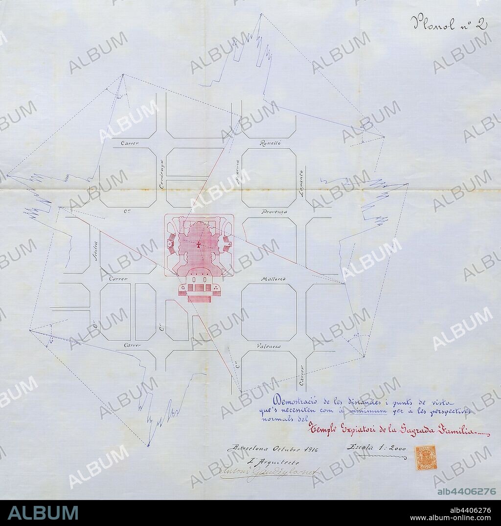 ANTONI GAUDÍ. Mapa de la visualización de la Sagrada Familia, Barcelona, 1916.