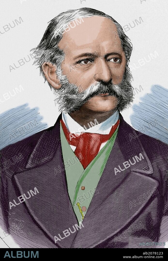 Barón Heinrich Karl von Haymerle (1828-1881). Estadista austríaco. Sirvió en el cuerpo diplomático. Participó en la negociación del Tratado de Praga (1866). Representó a Austria-Hungría en el Congreso de Berlín en 1878 y se desempeñó como ministro de Relaciones Exteriores desde 1879 hasta 1881. Grabado por Arturo Carretero. "La Ilustración Española y Americana", año 1879. Coloreado.